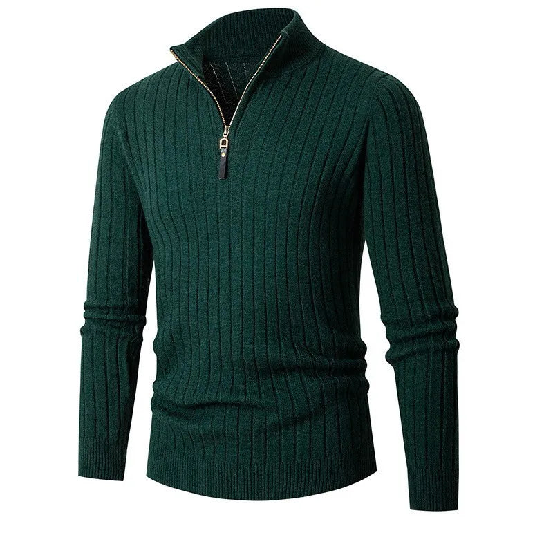 Pull-over côtelé à col zippé pour homme