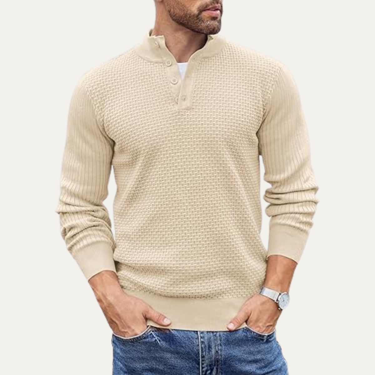 Pull Henley côtelé texturé pour homme