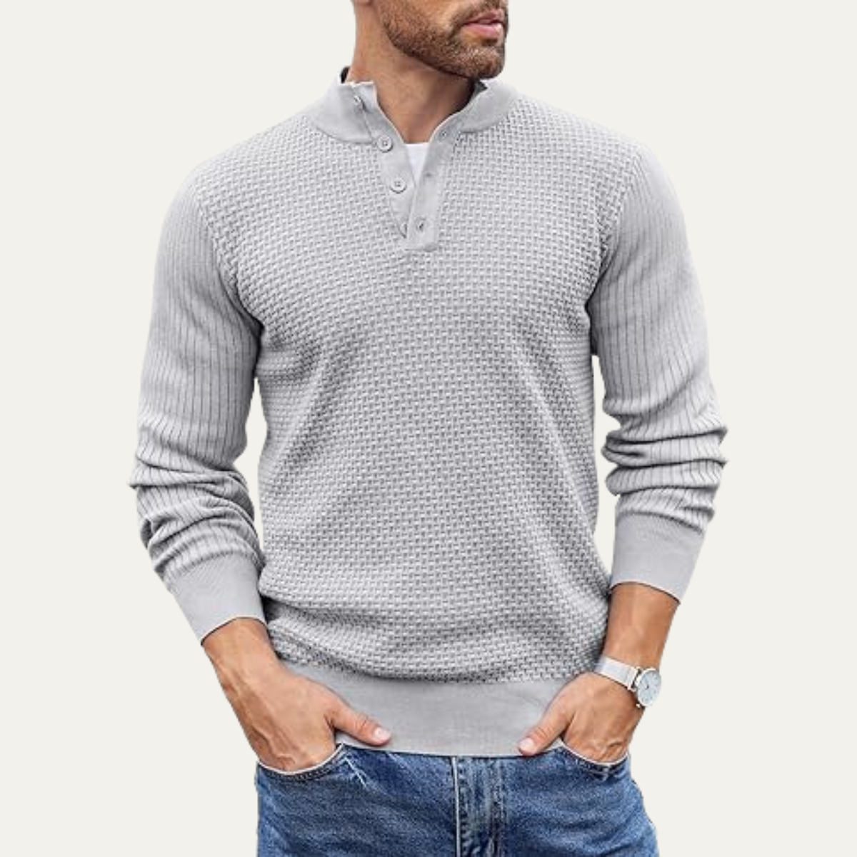 Pull Henley côtelé texturé pour homme