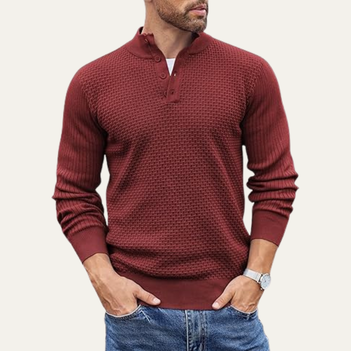 Pull Henley côtelé texturé pour homme