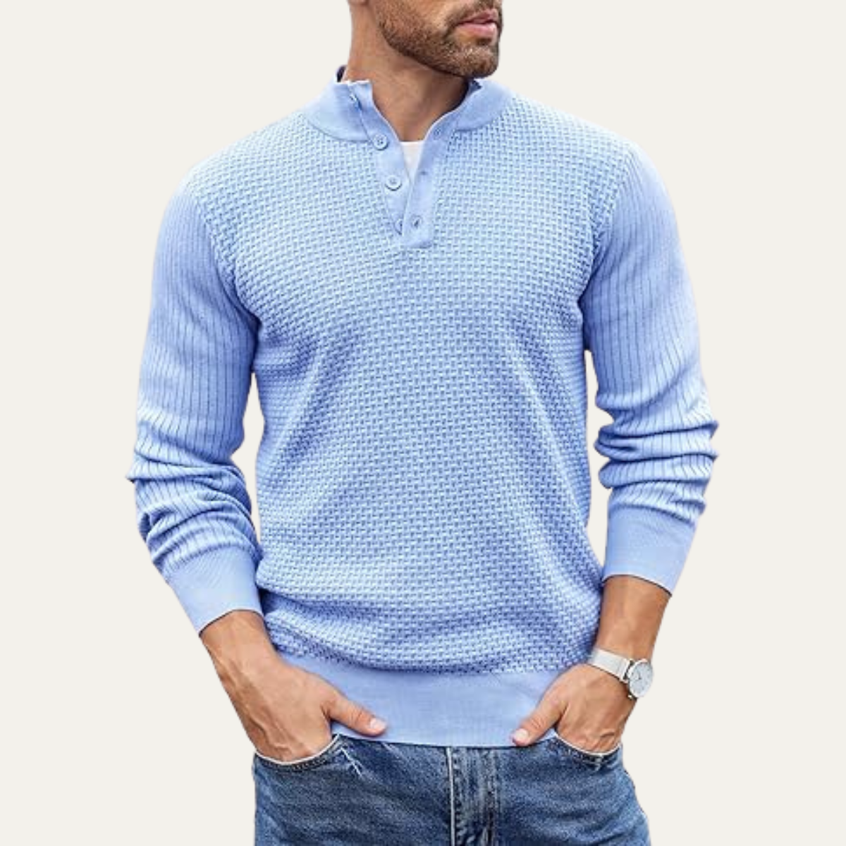 Pull Henley côtelé texturé pour homme