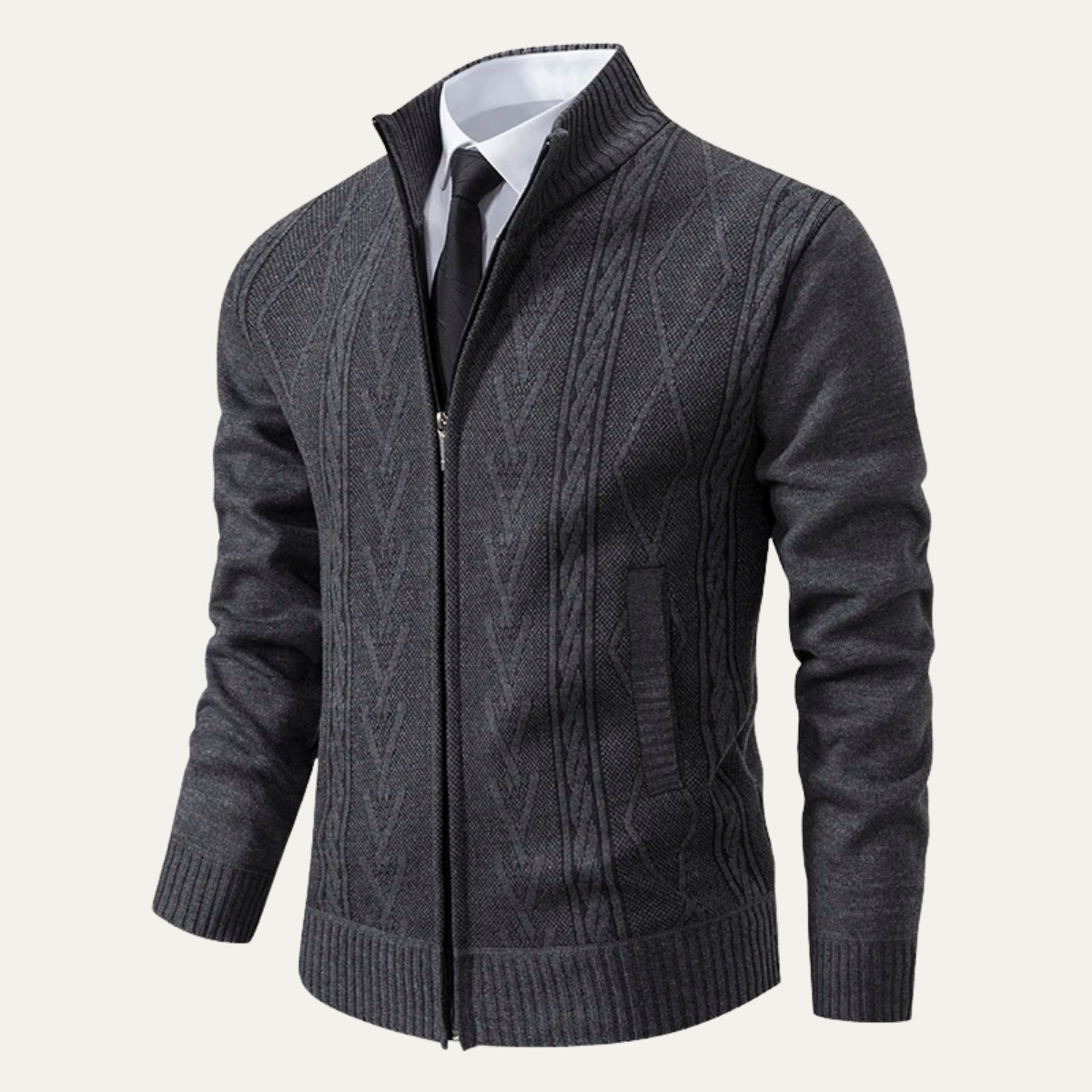Pull à col montant classique en maille torsadée pour homme