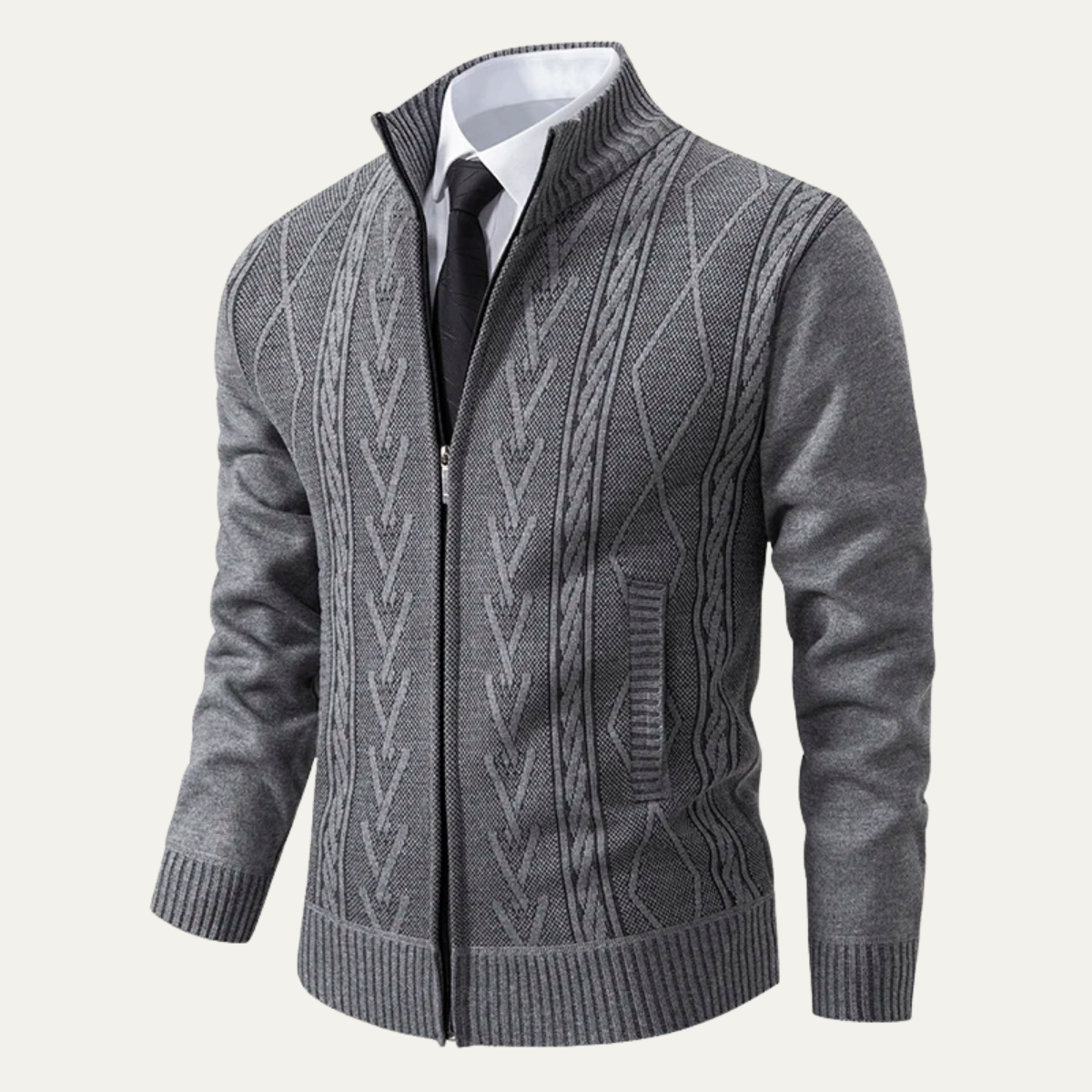 Pull à col montant classique en maille torsadée pour homme