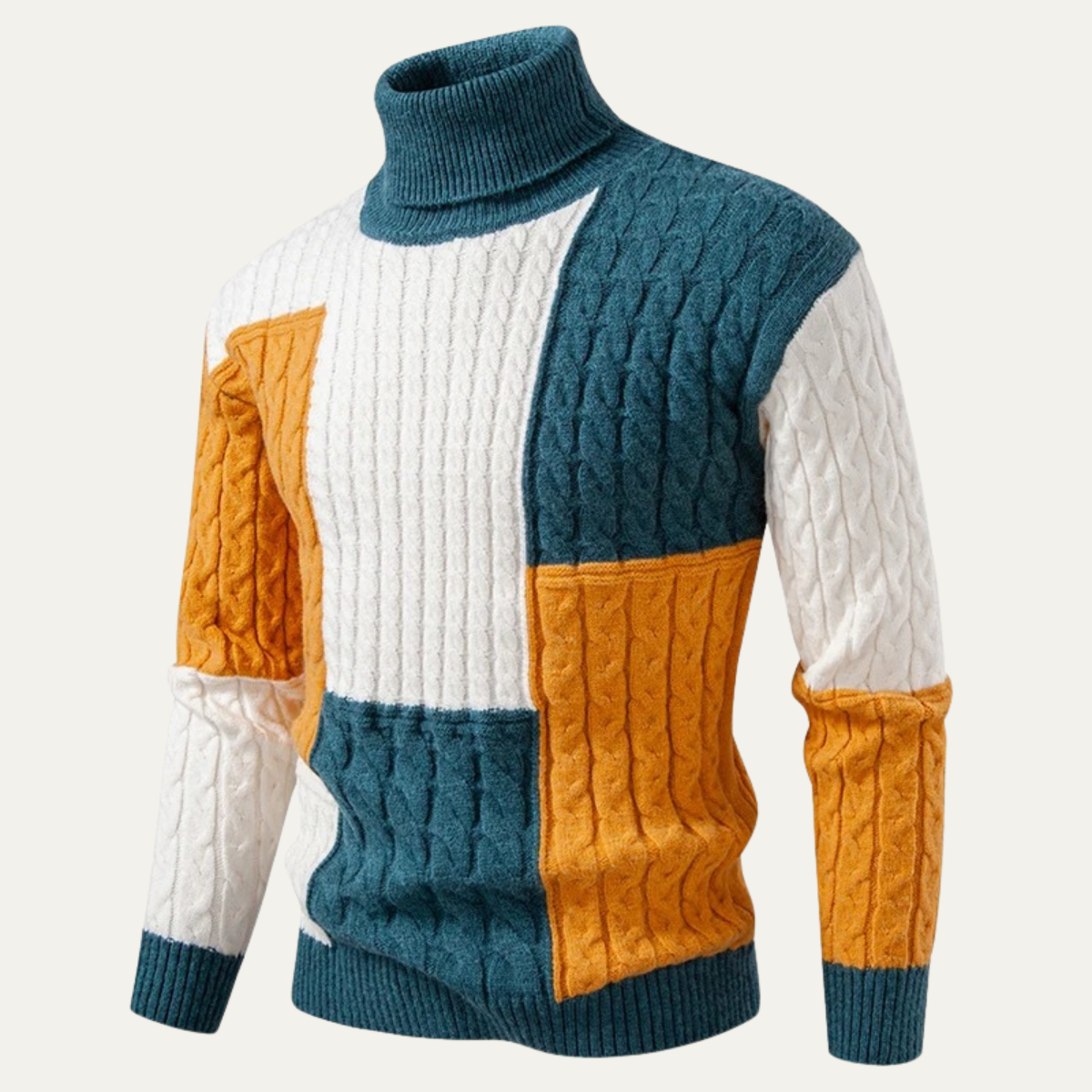 Pull à col roulé color-block pour homme