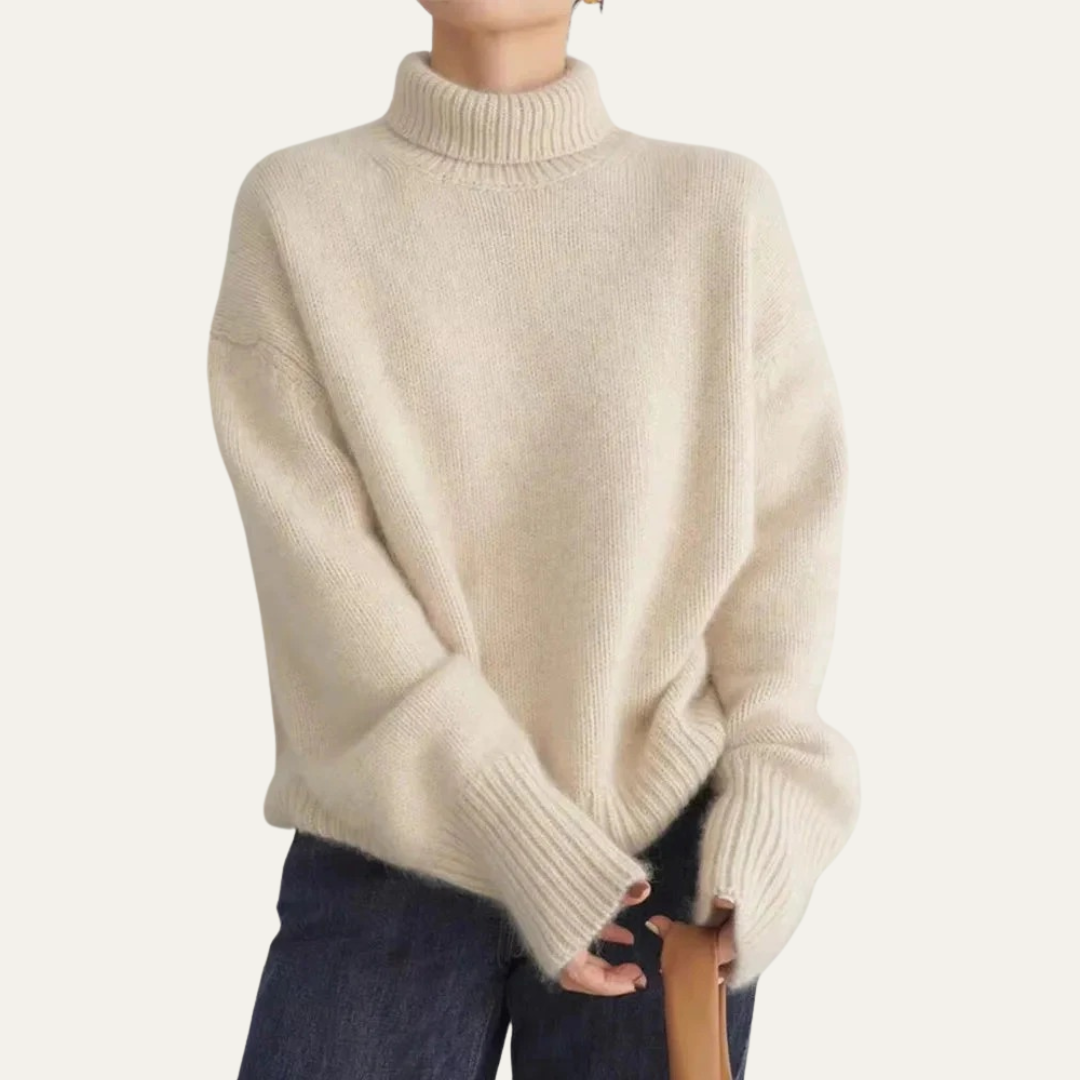 Pull à col roulé côtelé oversize pour femme