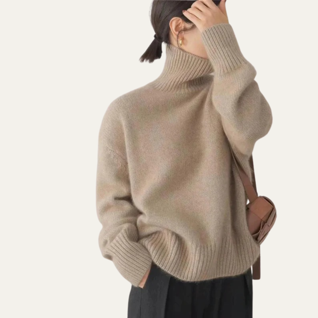 Pull à col roulé côtelé oversize pour femme