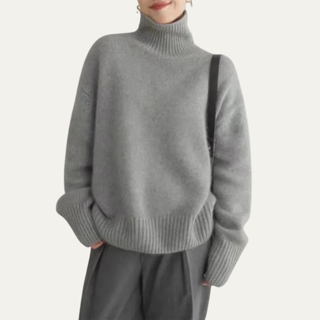 Pull à col roulé côtelé oversize pour femme