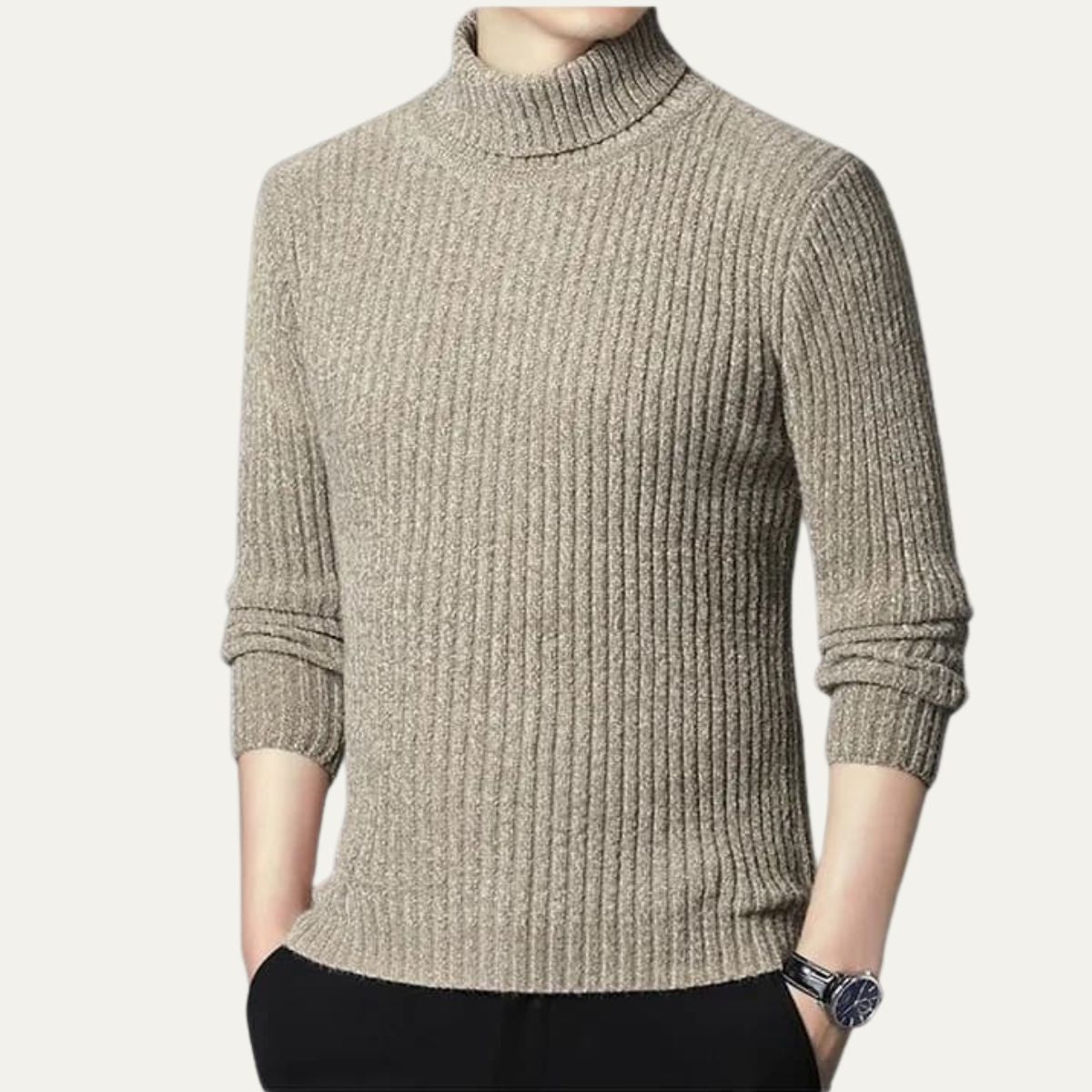 Pull à col roulé côtelé pour homme