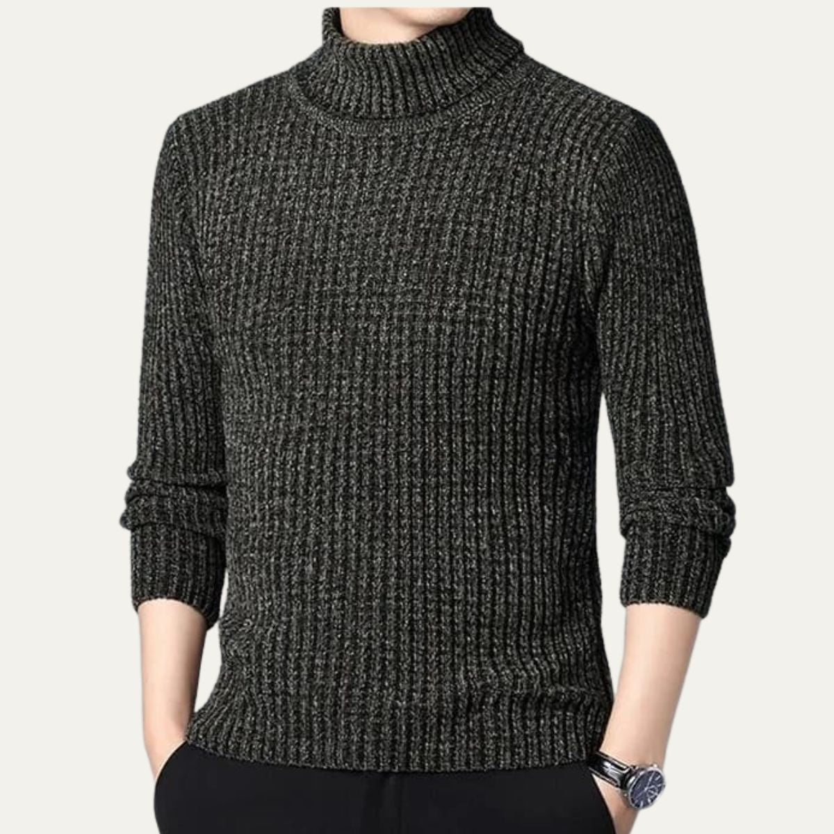Pull à col roulé côtelé pour homme