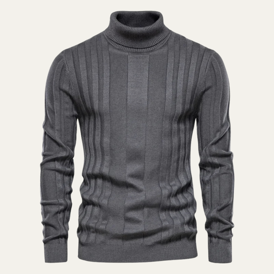 Pull à col roulé côtelé vertical pour homme