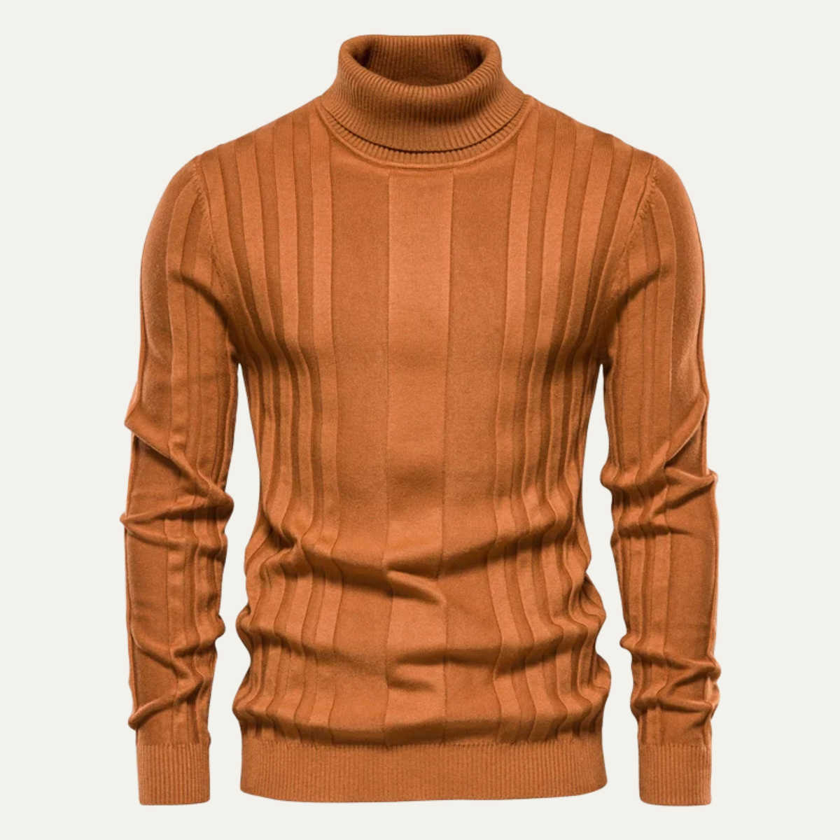 Pull à col roulé côtelé vertical pour homme