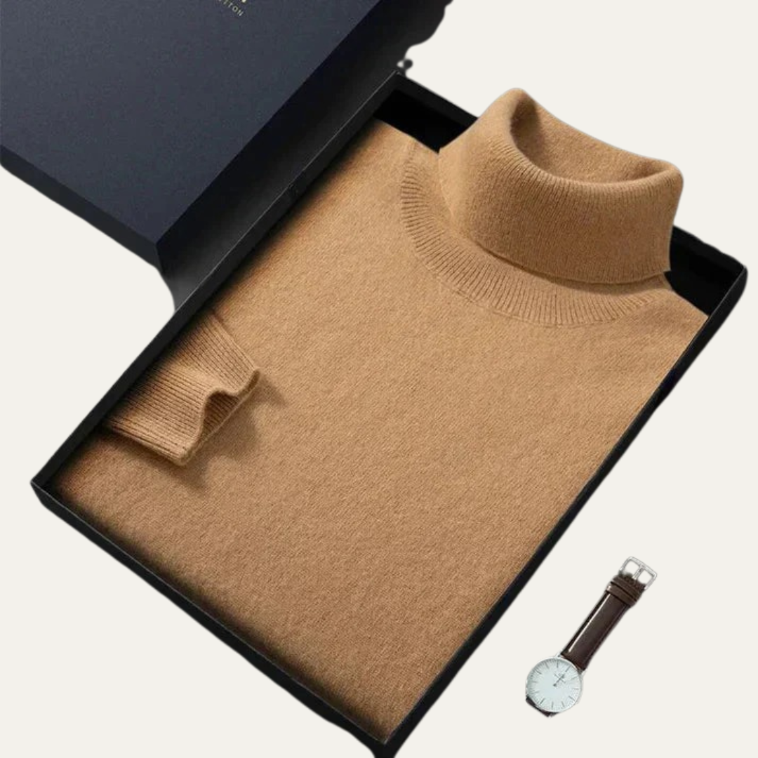 Pull à col roulé en maille lisse pour homme