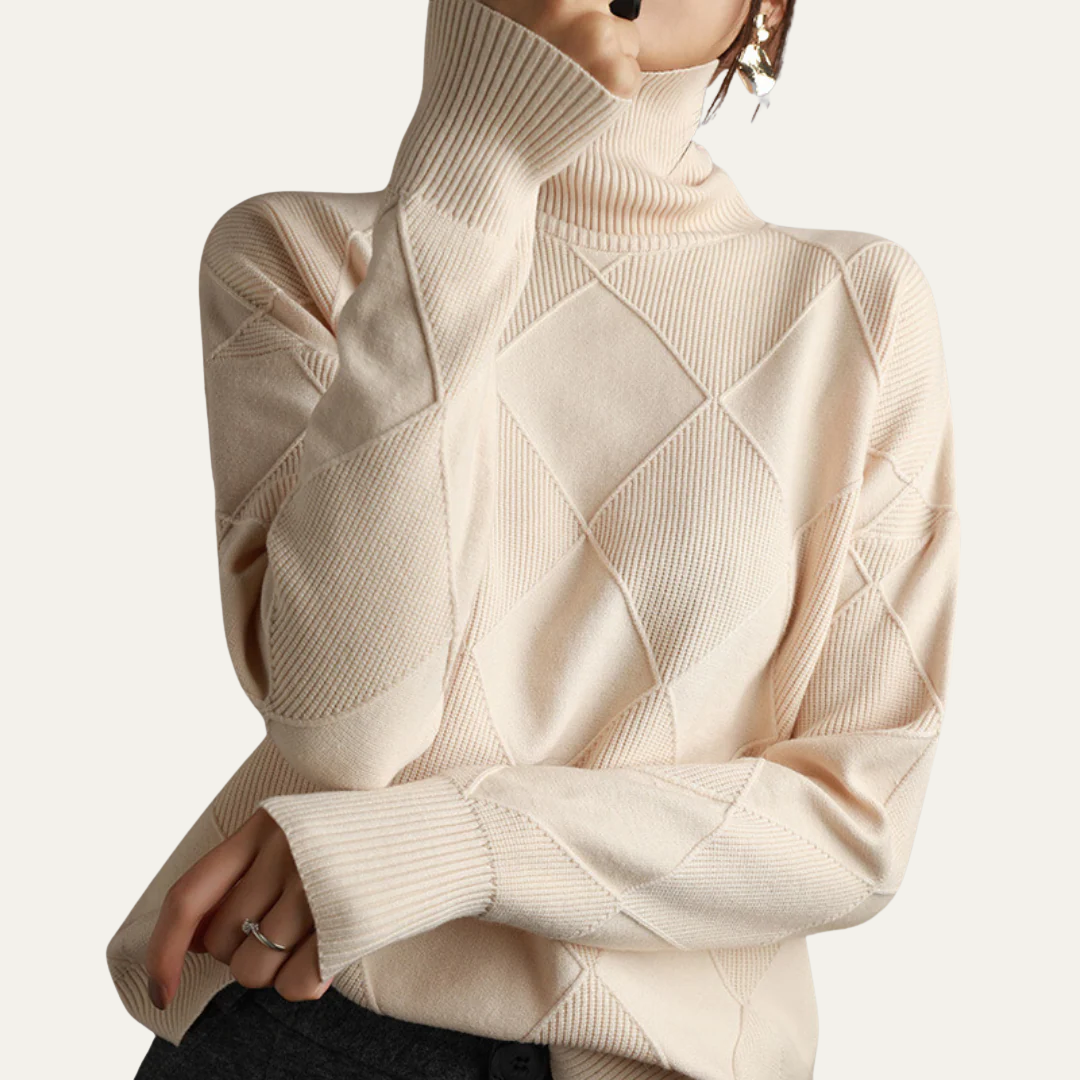 Pull à col roulé en maille losange pour femme