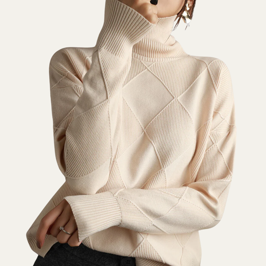 Pull à col roulé en maille losange pour femme