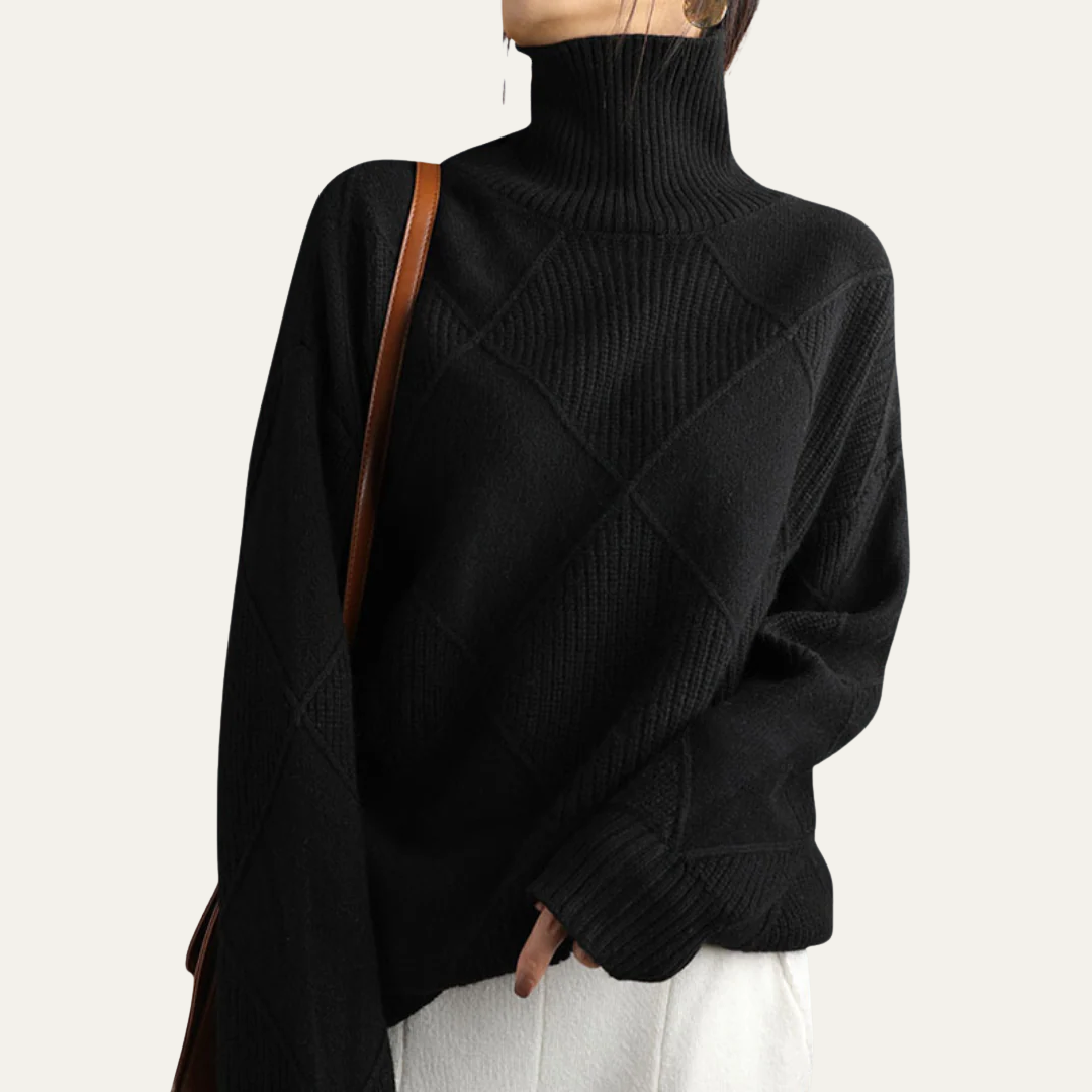 Pull à col roulé en maille losange pour femme