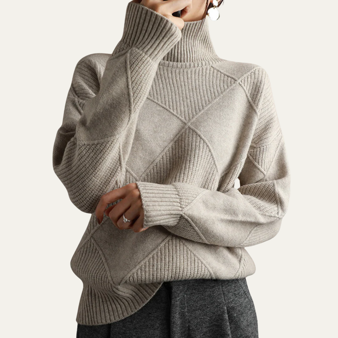 Pull à col roulé en maille losange pour femme