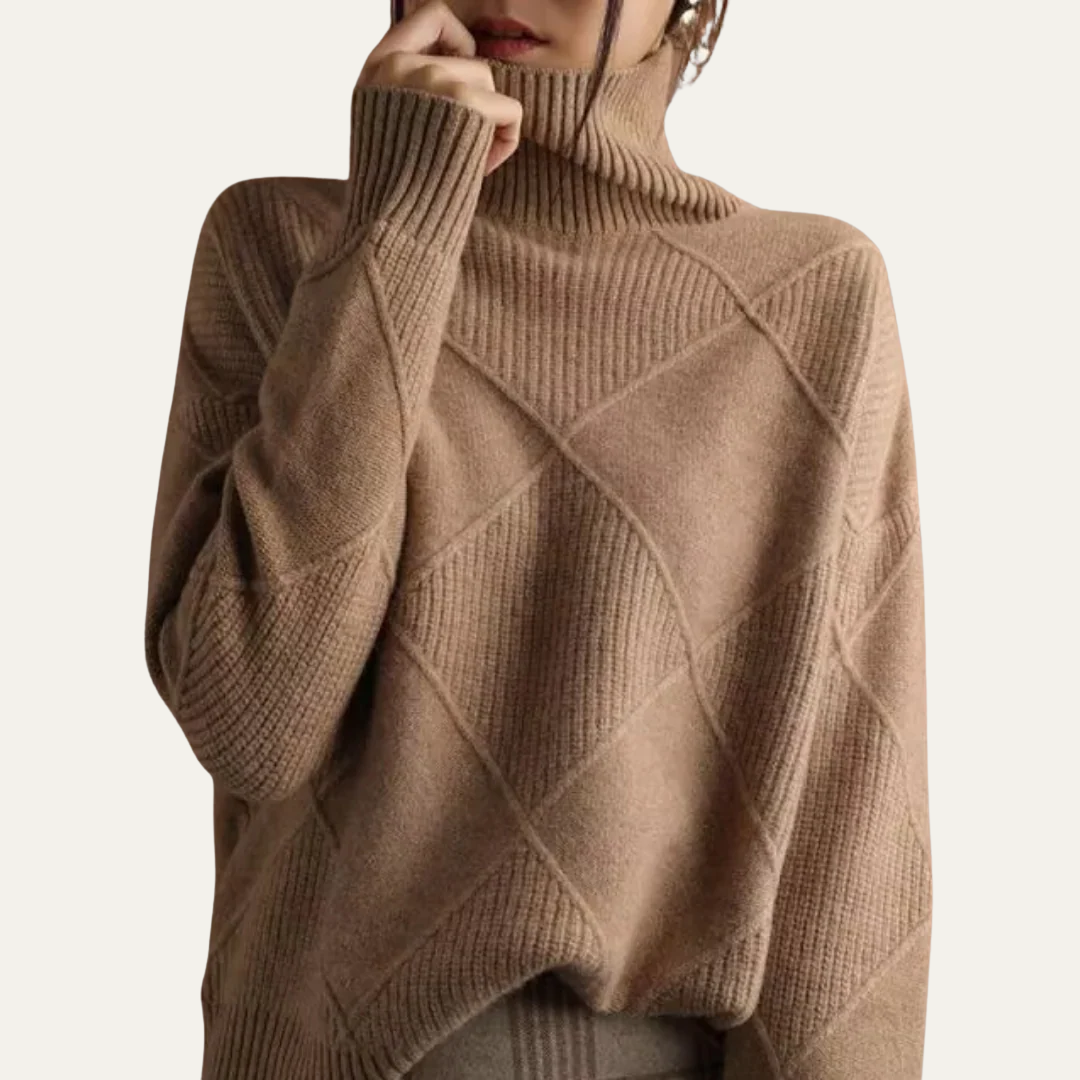 Pull à col roulé en maille losange pour femme