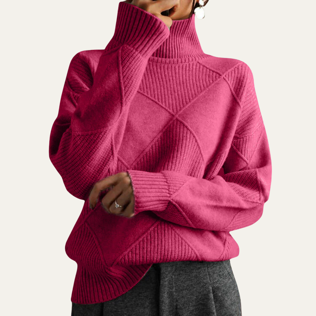 Pull à col roulé en maille losange pour femme