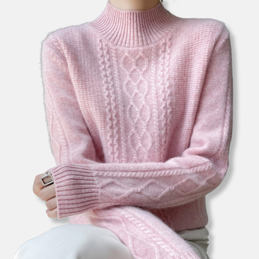 Pull à col roulé en maille torsadée pour femme