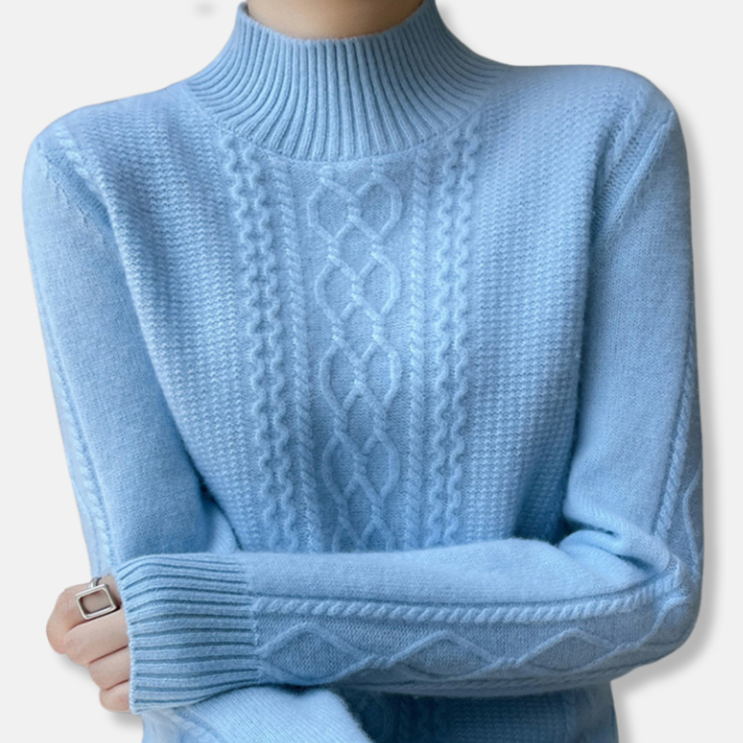 Pull à col roulé en maille torsadée pour femme