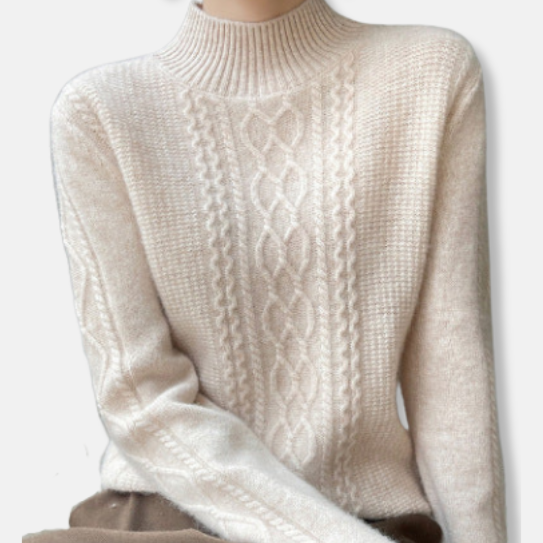 Pull à col roulé en maille torsadée pour femme