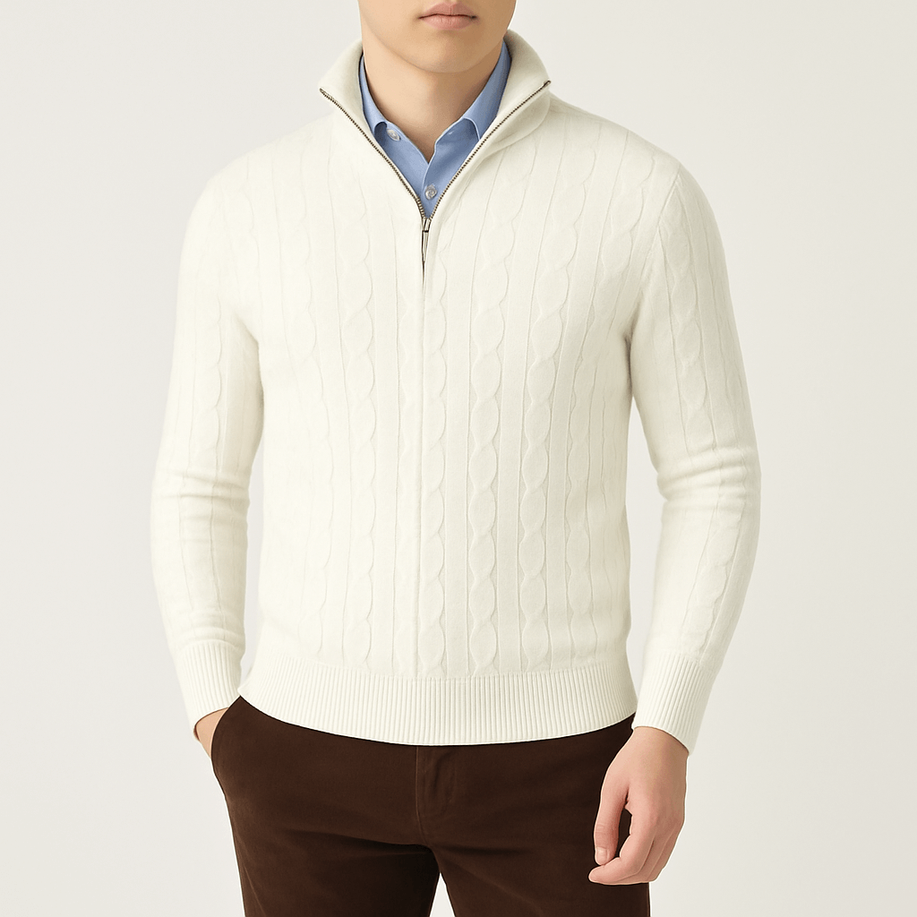 Pull à col roulé en maille torsadée pour homme
