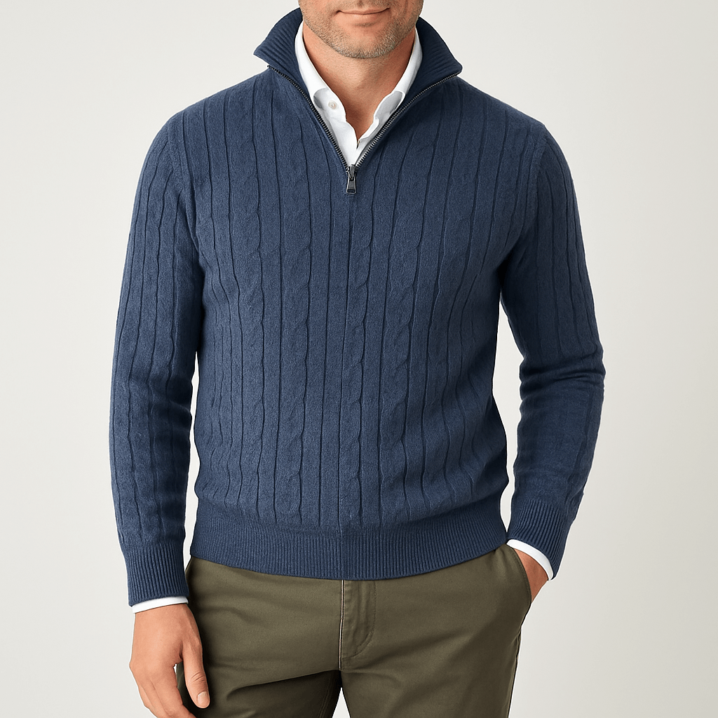 Pull à col roulé en maille torsadée pour homme