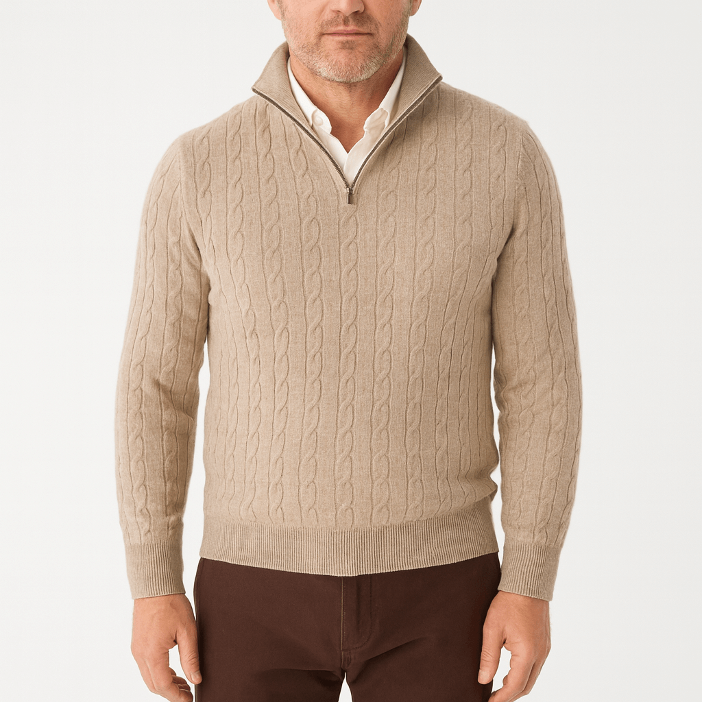 Pull à col roulé en maille torsadée pour homme