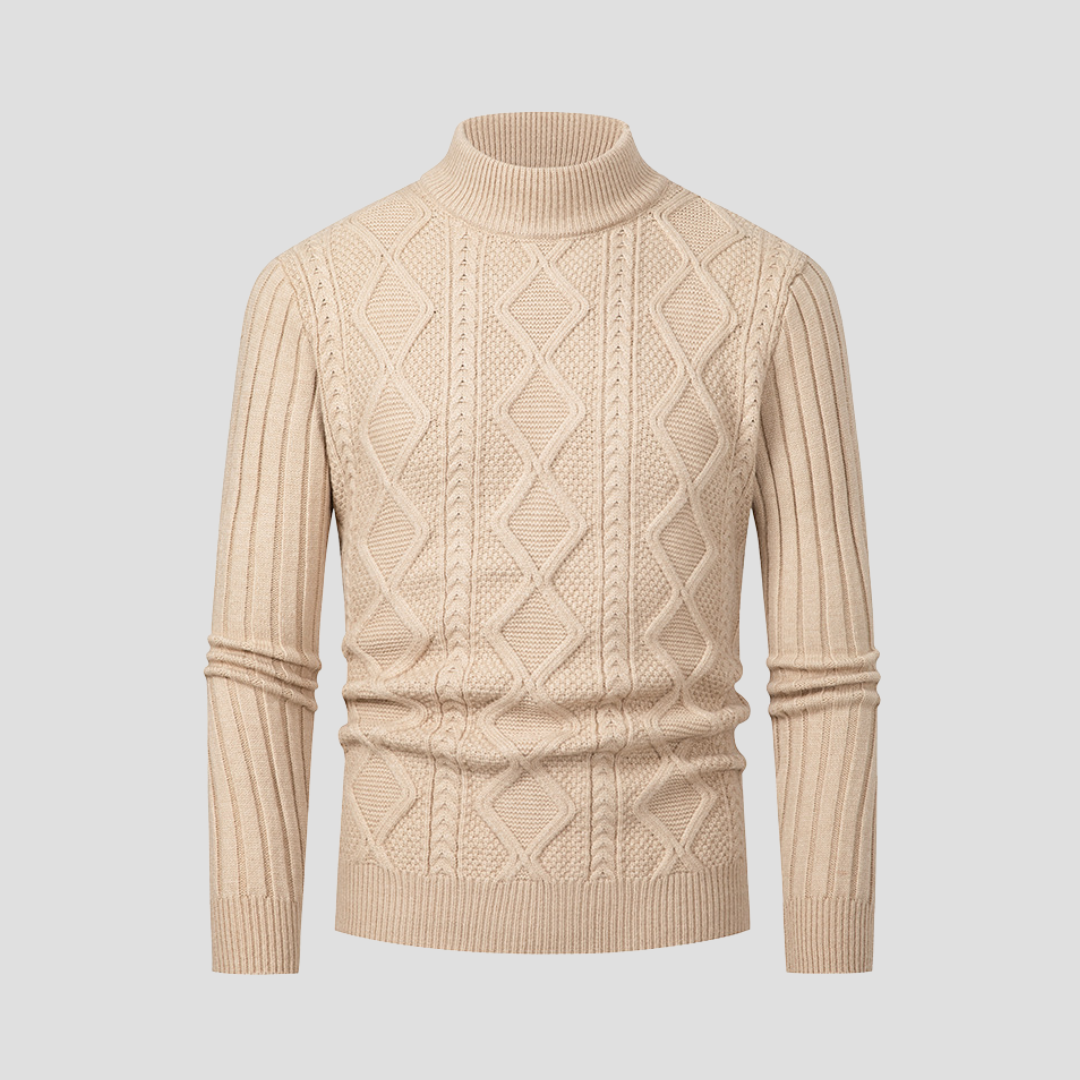 Pull à col roulé en maille torsadée texturée pour homme