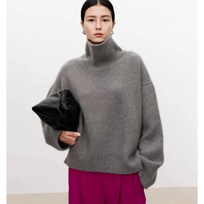 Pull à col roulé en pur cachemire pour femme