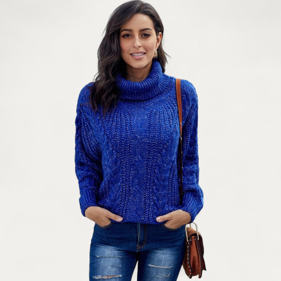 Pull à col roulé oversize en maille torsadée pour femme