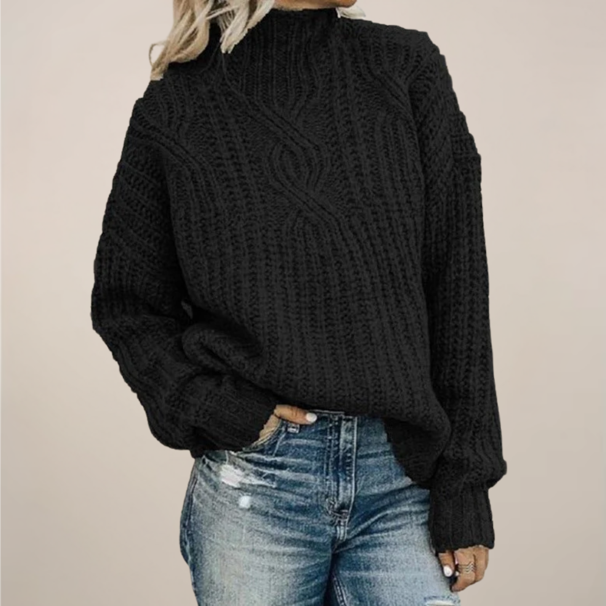 Pull à col roulé oversize en maille torsadée pour femme
