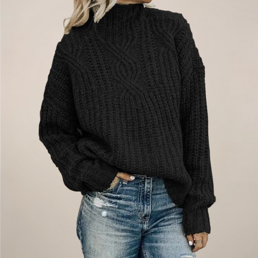 Pull à col roulé oversize en maille torsadée pour femme