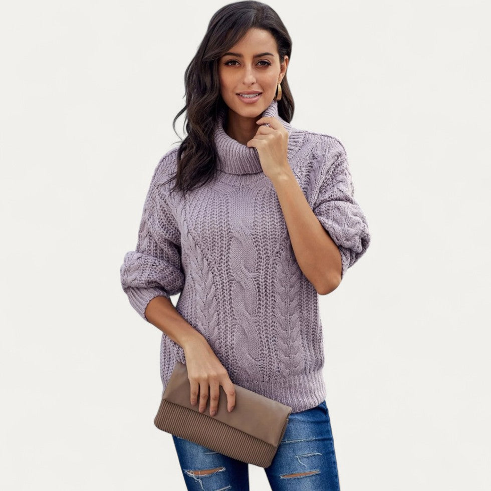 Pull à col roulé oversize en maille torsadée pour femme