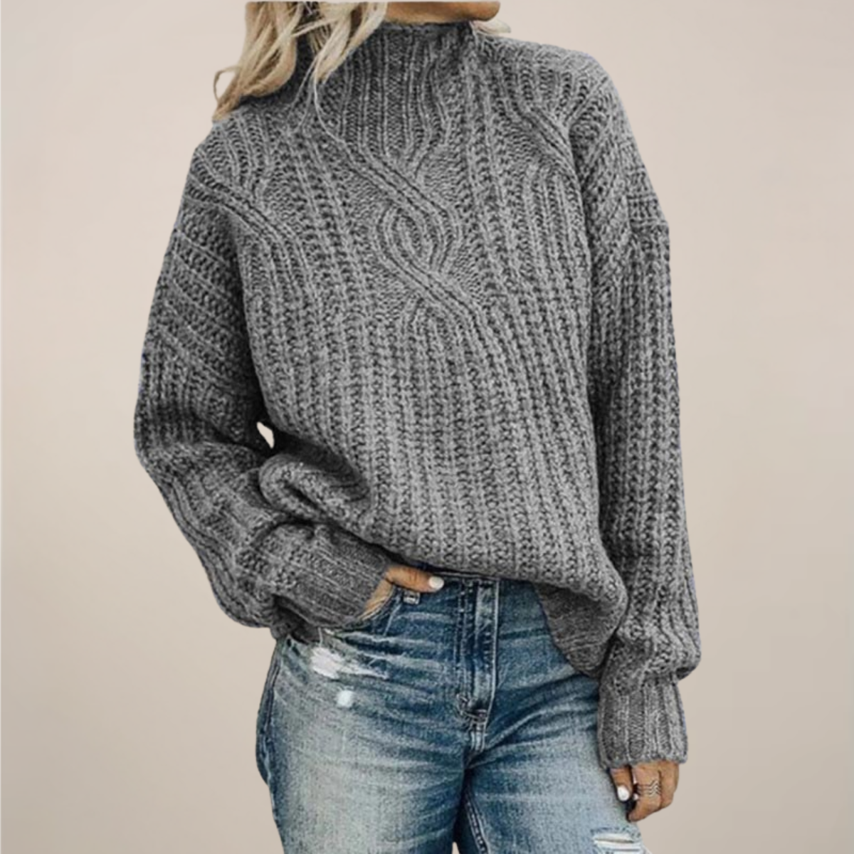 Pull à col roulé oversize en maille torsadée pour femme