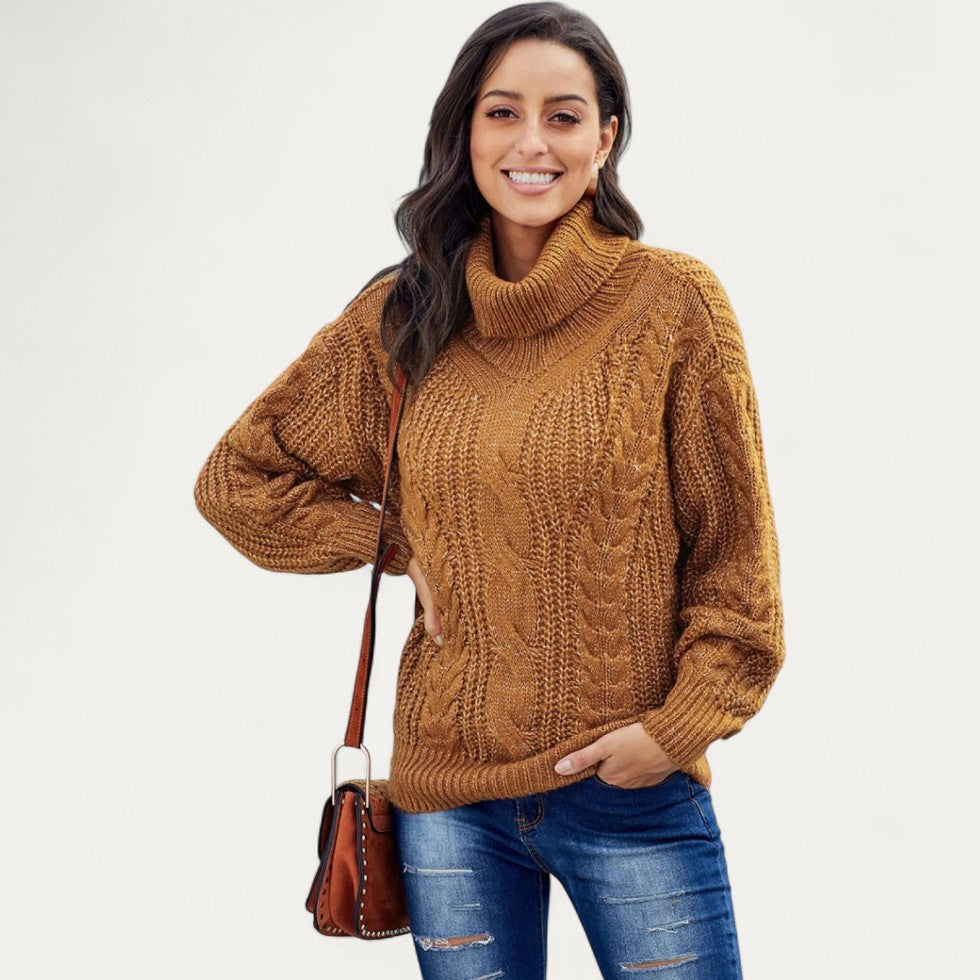 Pull à col roulé oversize en maille torsadée pour femme
