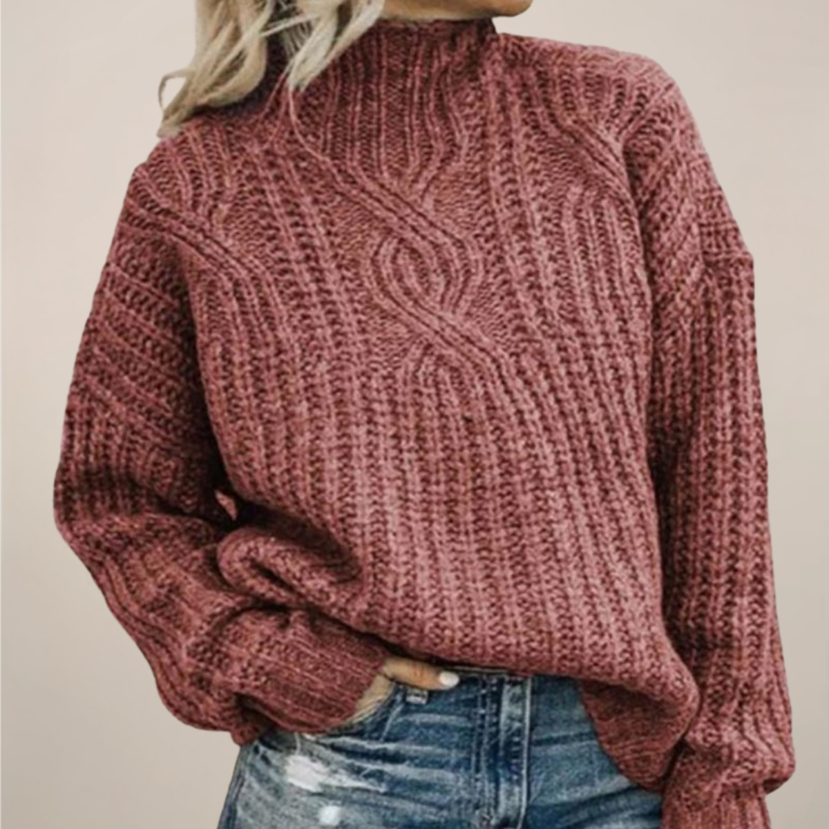Pull à col roulé oversize en maille torsadée pour femme