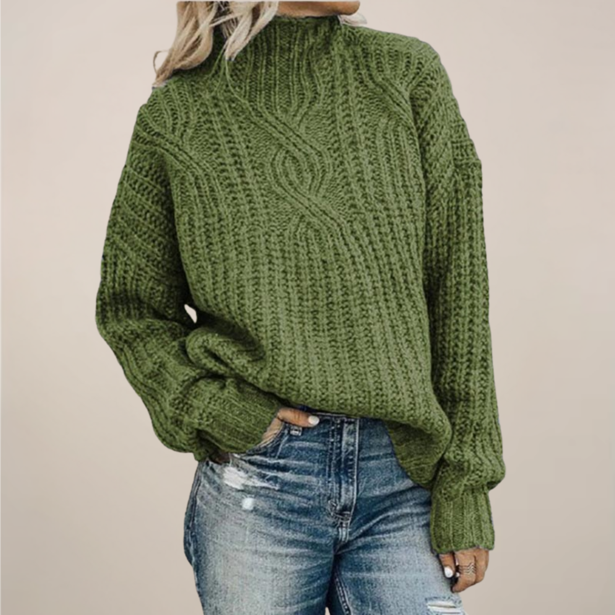 Pull à col roulé oversize en maille torsadée pour femme