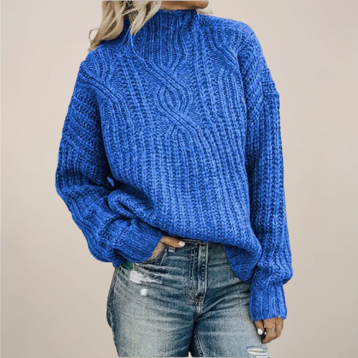Pull à col roulé oversize en maille torsadée pour femme