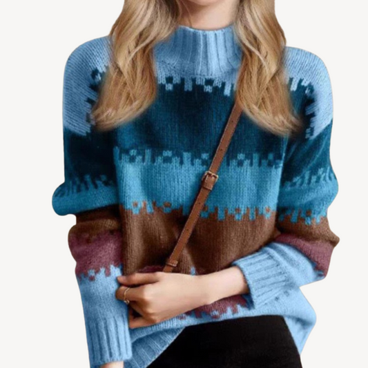 Pull à col roulé rayé rétro pour femme