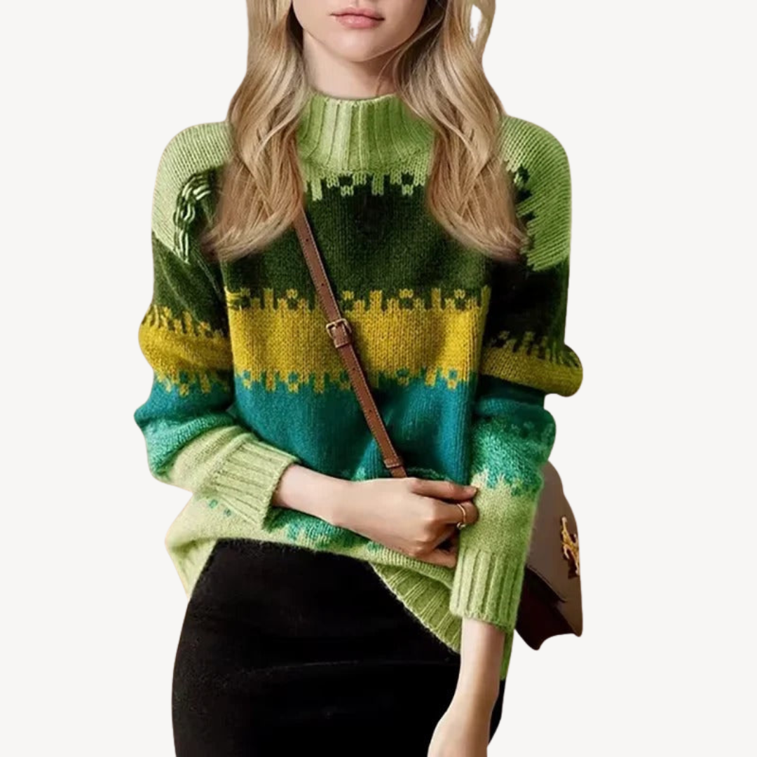 Pull à col roulé rayé rétro pour femme