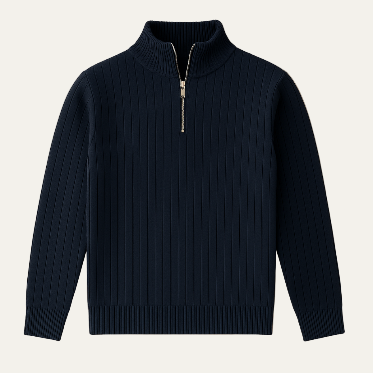 Pull à col zippé 1/4 côtelé vertical pour homme