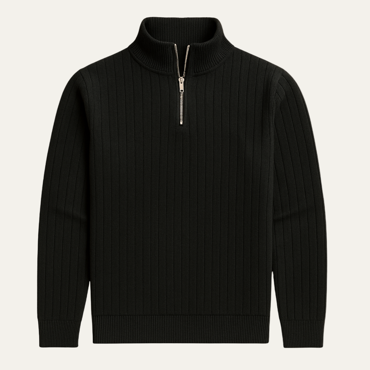 Pull à col zippé 1/4 côtelé vertical pour homme
