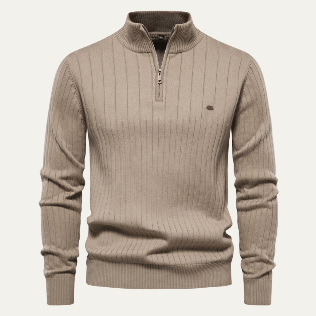 Pull à col zippé côtelé pour homme