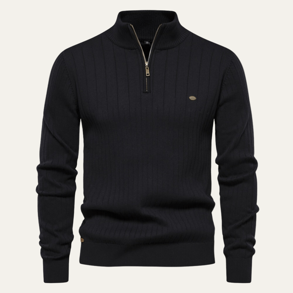 Pull à col zippé côtelé pour homme