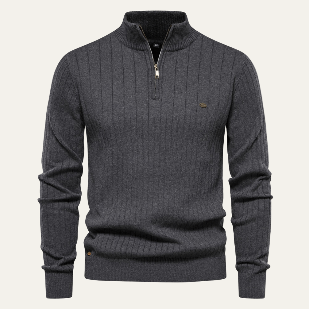 Pull à col zippé côtelé pour homme