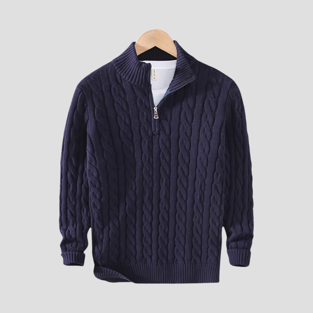 Pull à col zippé en grosse maille torsadée pour homme