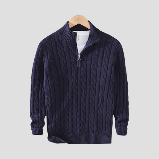 Pull à col zippé en grosse maille torsadée pour homme