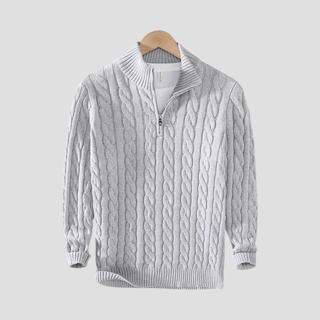 Pull à col zippé en grosse maille torsadée pour homme