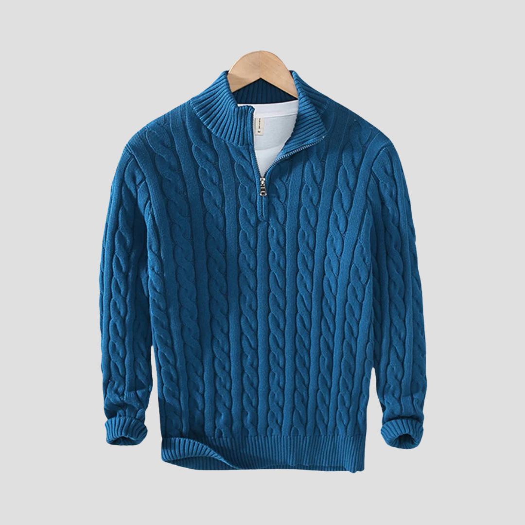Pull à col zippé en grosse maille torsadée pour homme